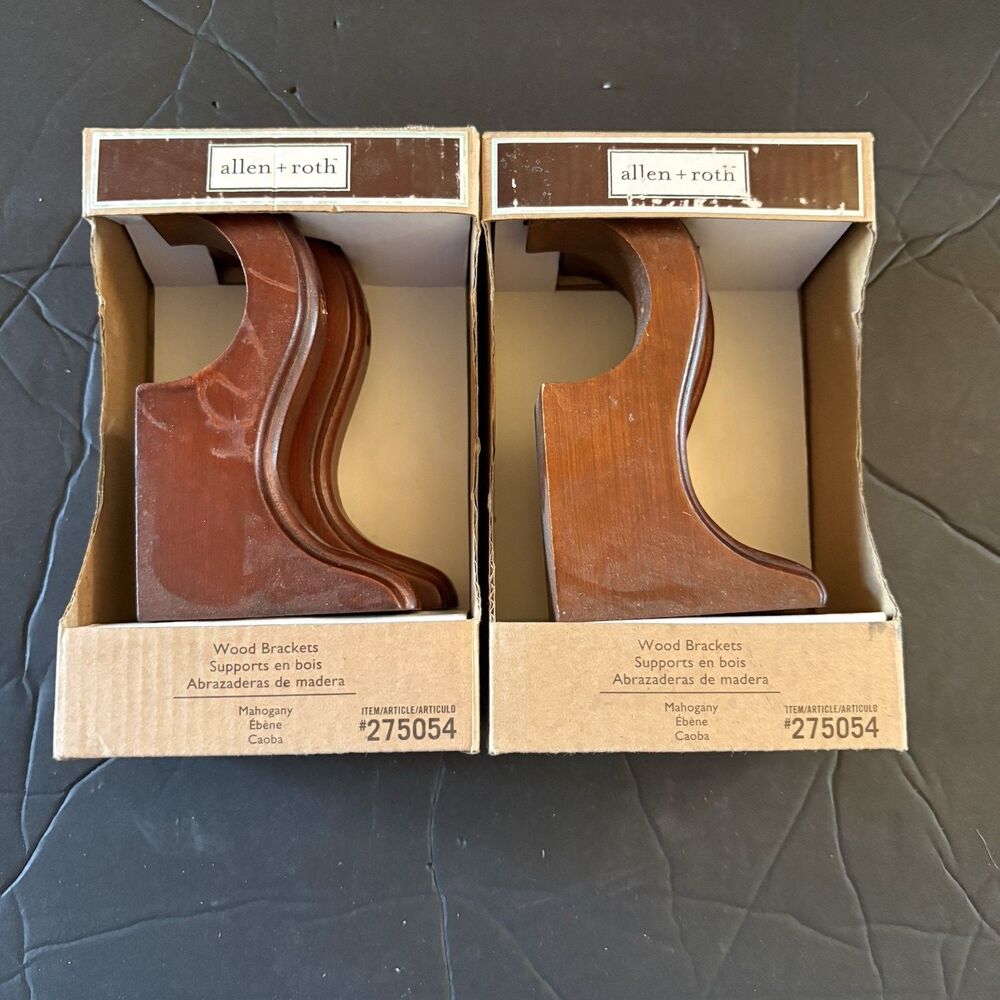 NEW 2 Boxes Allen + Roth Mahogany Wood Brackets for 1 3/8" to 1 3/4 Diameter